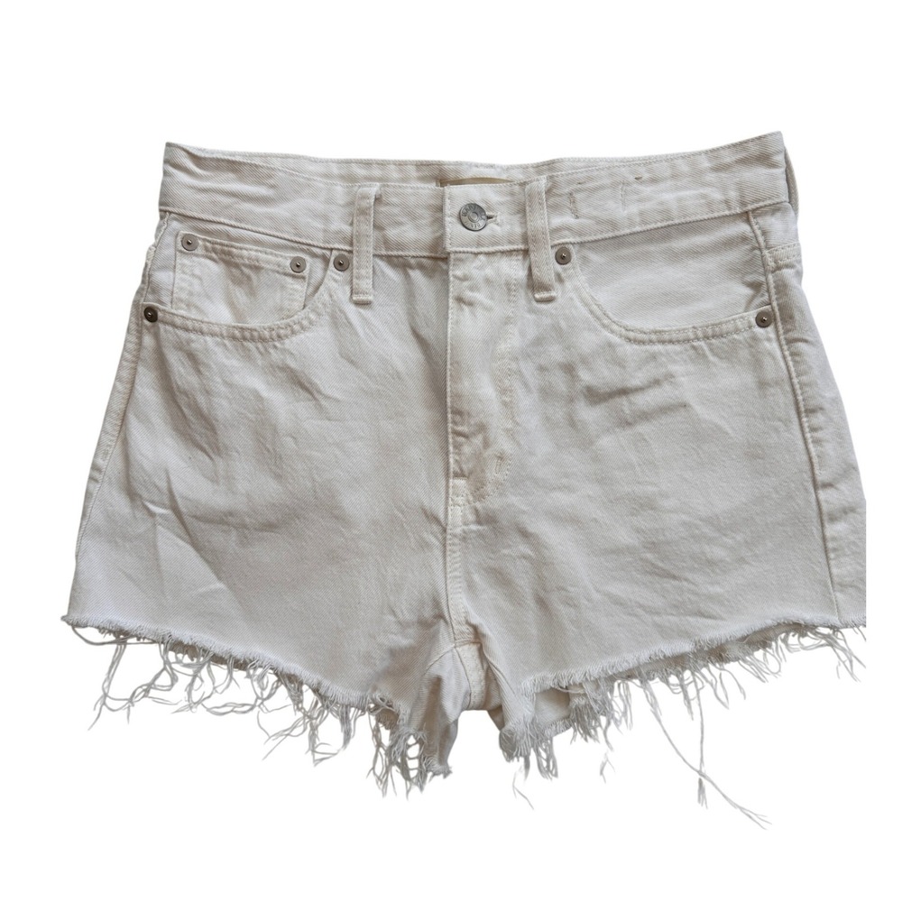 Madewell High-Rise Denim Shorts Women 30 Cream Excellent Frayed Raw Hem ND717